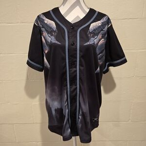 Slander Mens Large Nova Armor Baseball Jersey Black Grey Rave Street Wear.